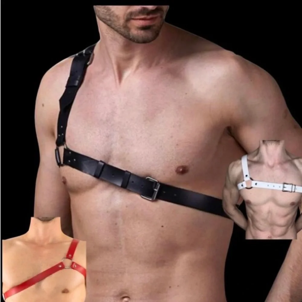 Y-Harness Fetish Mens Leather Harness, Adjustable Body Chest Harness - Picture 2 of 7
